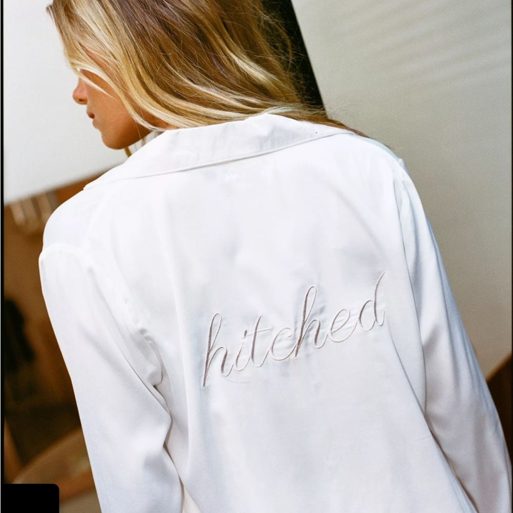 Hitched Embroidered Feather Pajama Bride Set